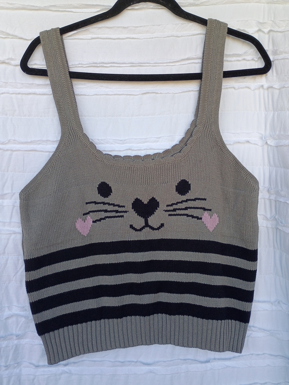 Sweet Society Cat Kawaii Stripe Knit Tank Top.